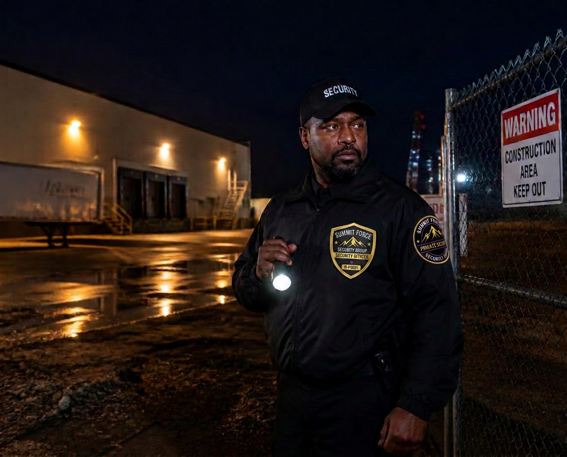 Marked patrol coverage of a warehouse and yard perimeter — documented checkpoints convert a security program into admissible evidence.
